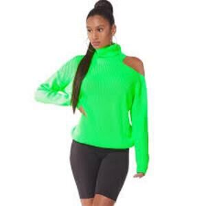 Women's BETTER BE Turtleneck Neon Green Knit Sweater S/M